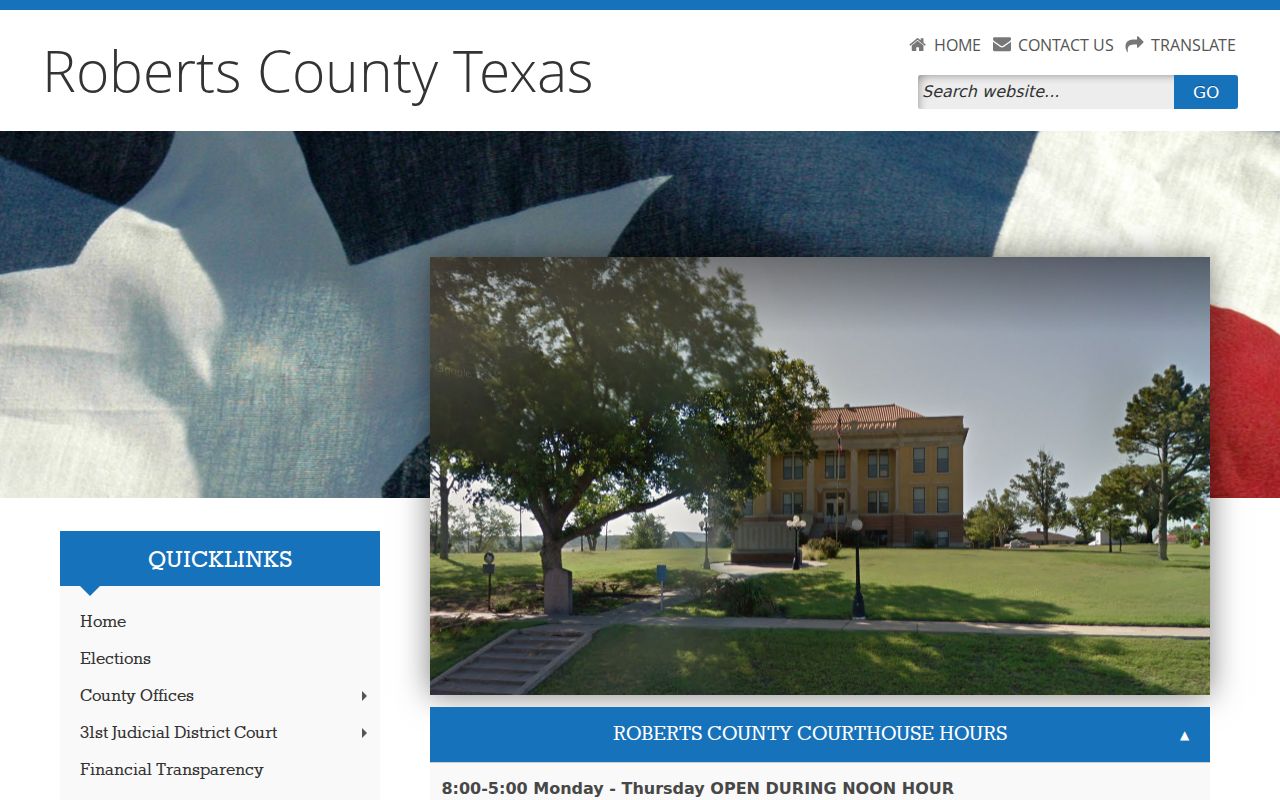 Roberts County court docket courthouse information on the county homepage